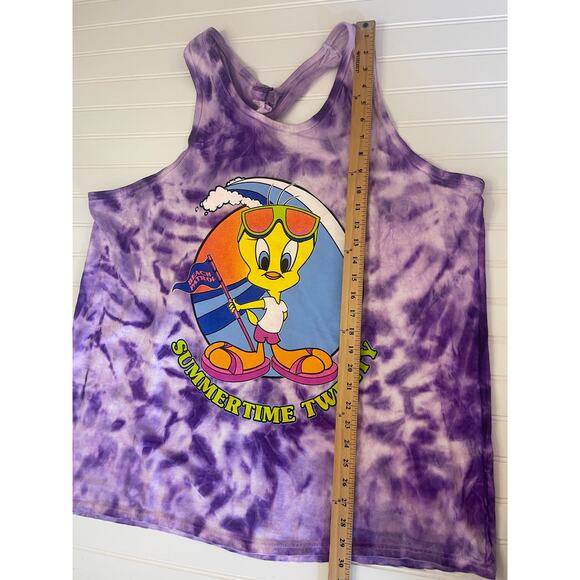 Vintage 90s 1997 Looney Tunes Summertime Tweety Bird Tie Dye Cover Up Dress OSFM - Picture 5 of 10